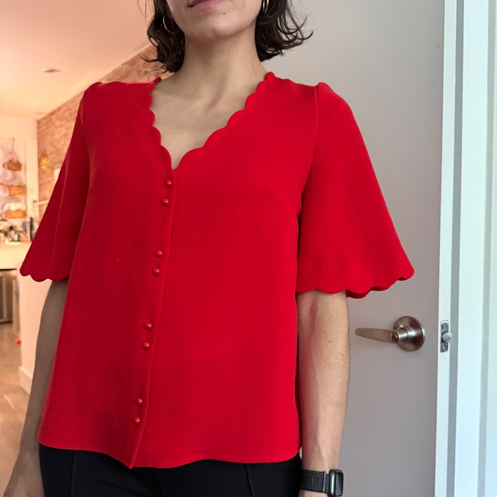 Sézane Blouse Antika Scalloped Button-Up Top